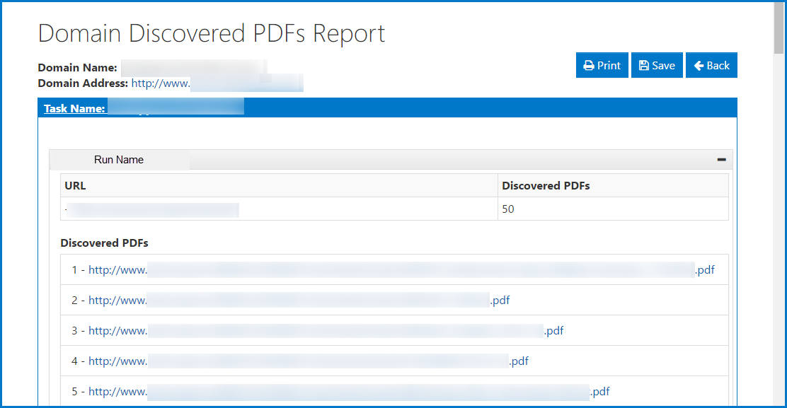 The Domain Discovered PDF Report showing the information as described in the preceding paragraph. 