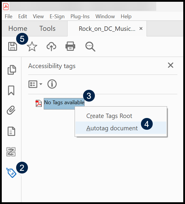 Screenshot showing the steps to add tags to a PDF as previously outlined.