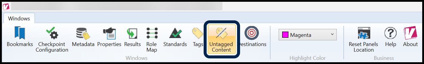 The Untagged Content button on the Windows tab of the CommonLook PDF Validator. 