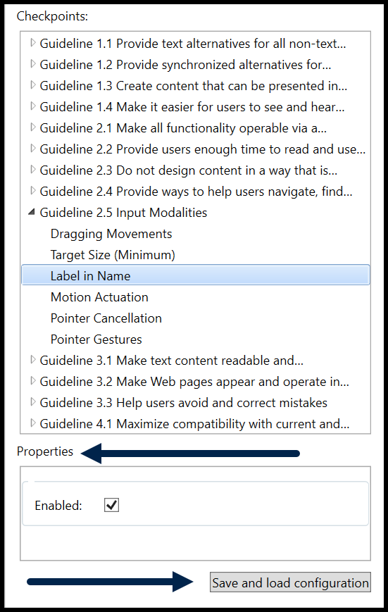 The Properties for the selected criterion are highlighted as is the Save and Load Configuration button.