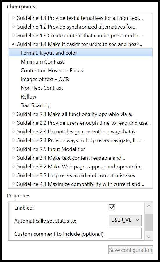 Editing a particular checkpoint including turning on or off various checkpoint options. 