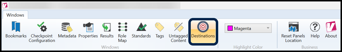 The Named Destinations button on the ribbon in the CommonLook PDF Validator.