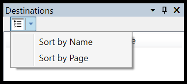 Screenshot of the combo-box expanded to show the sorting options for Named Destinations.