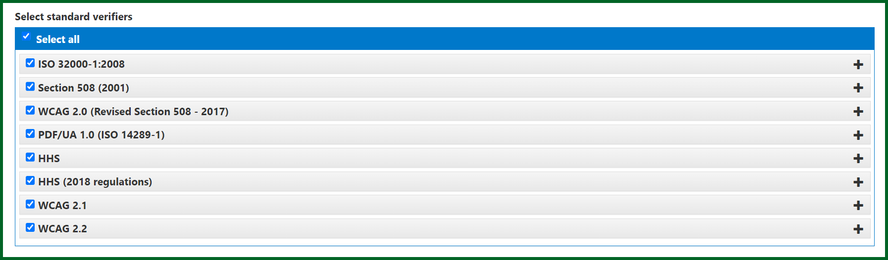 Screenshot showing the list of verifiers, as previously described. 