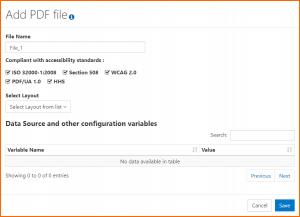 The Add PDF file options dialog box. The options are described in the following list.