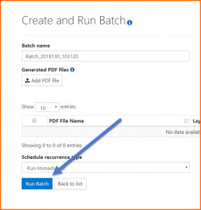 The Run Batch button on the Create and Run Batch screen.