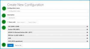 The Create New Configuration screen with the options identified as described in the preceding list. 