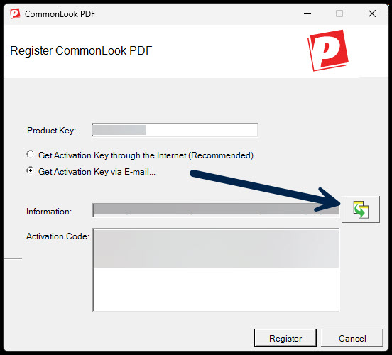 The Copy button, next to the Information number field, is highlighted. Use this copy button to copy the information number.