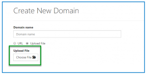 The "Choose File" button is highlighted on the Create New Domain Screen. 