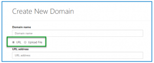 The radio buttons to choose a URL or to upload a text file when creating your domain. 