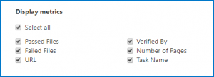 The available Display Metrics for the Domain Pass/Fail report.