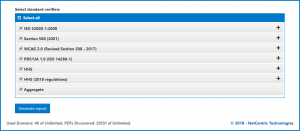 The options of standards to report on in the Domain Pass/Fail report. The options are further identified in the preceding list item. 