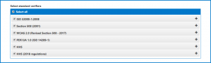 The list of standards to choose from when creating a File Compliance report.