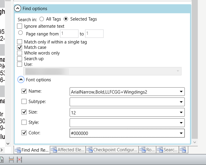 screenshot showing how you can find and replace font attributes in CommonLook PDF