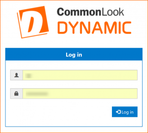 The CommonLook Dynamic Login Screen showing the User Name and Password fields as well as the Log in button.