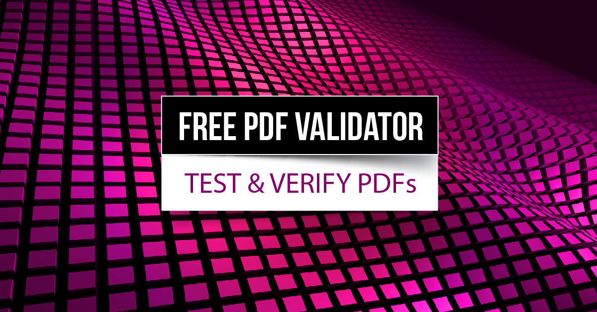 Modern purple waves behind these words: Free PDF Validator-Test and Verify PDFs