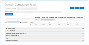 Screenshot of a generated Domain Compliance Report. The details of the report are described in the following section. 