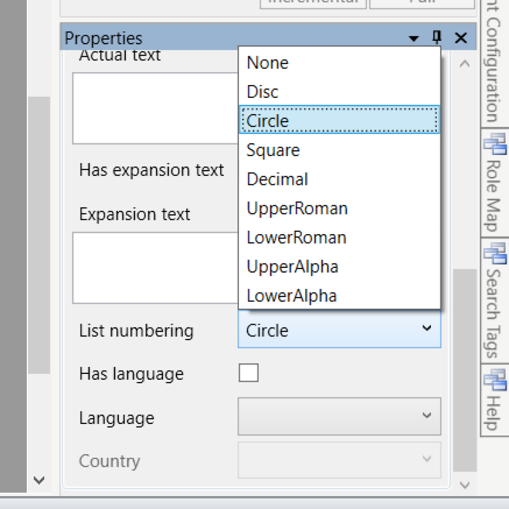 Screenshot of CommonLook PDF showing how to set the list number value.