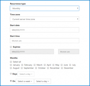 The fields to complete when creating a monthly recurring Clarity scan. 