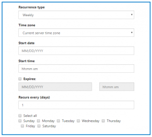 The options to choose when creating a weekly recurring task. 