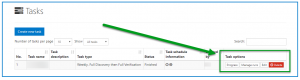 The Task Options are highlighted in the right side of the table on the Tasks screen. 