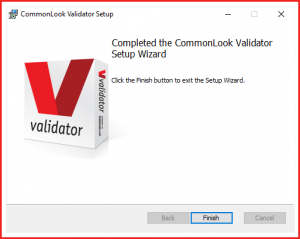 The Finish Installation dialog box for the CommonLook PDF Validator. 